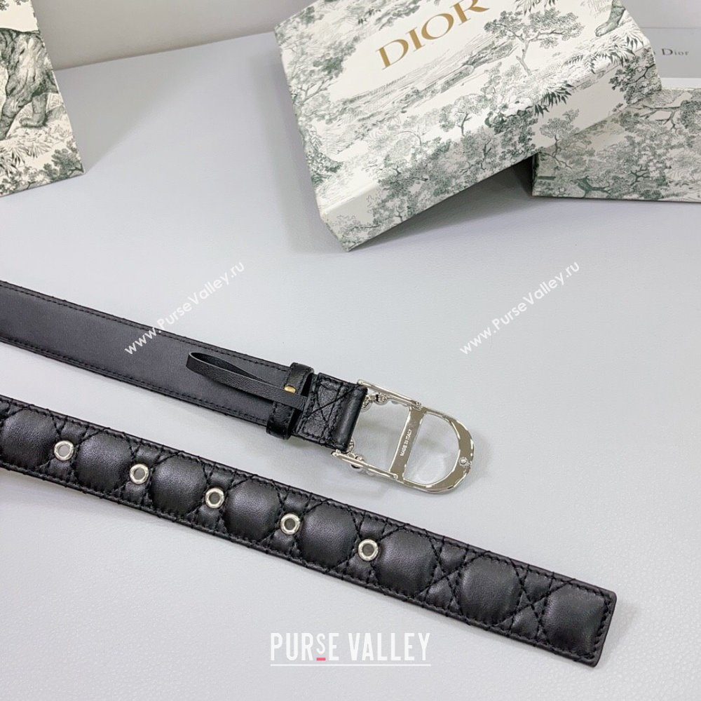 Dior Oblique Leather Belt 3cm with Pearls CD Buckle Black/Silver 2025 0108 (99-250108014)