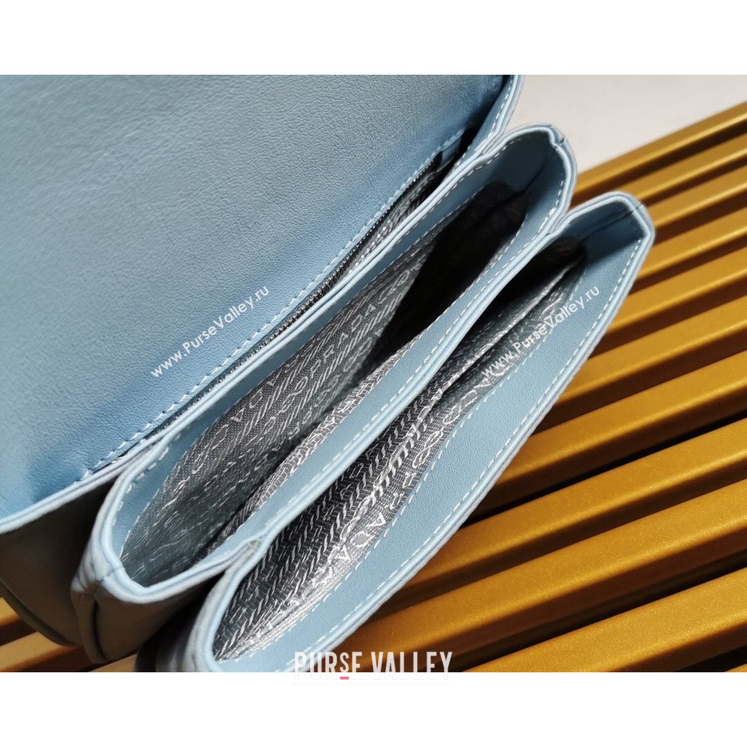 Prada Nylon and Saffiano Leather Shoulder Bag 1BD032 Blue 2021 (YZ-21080448)