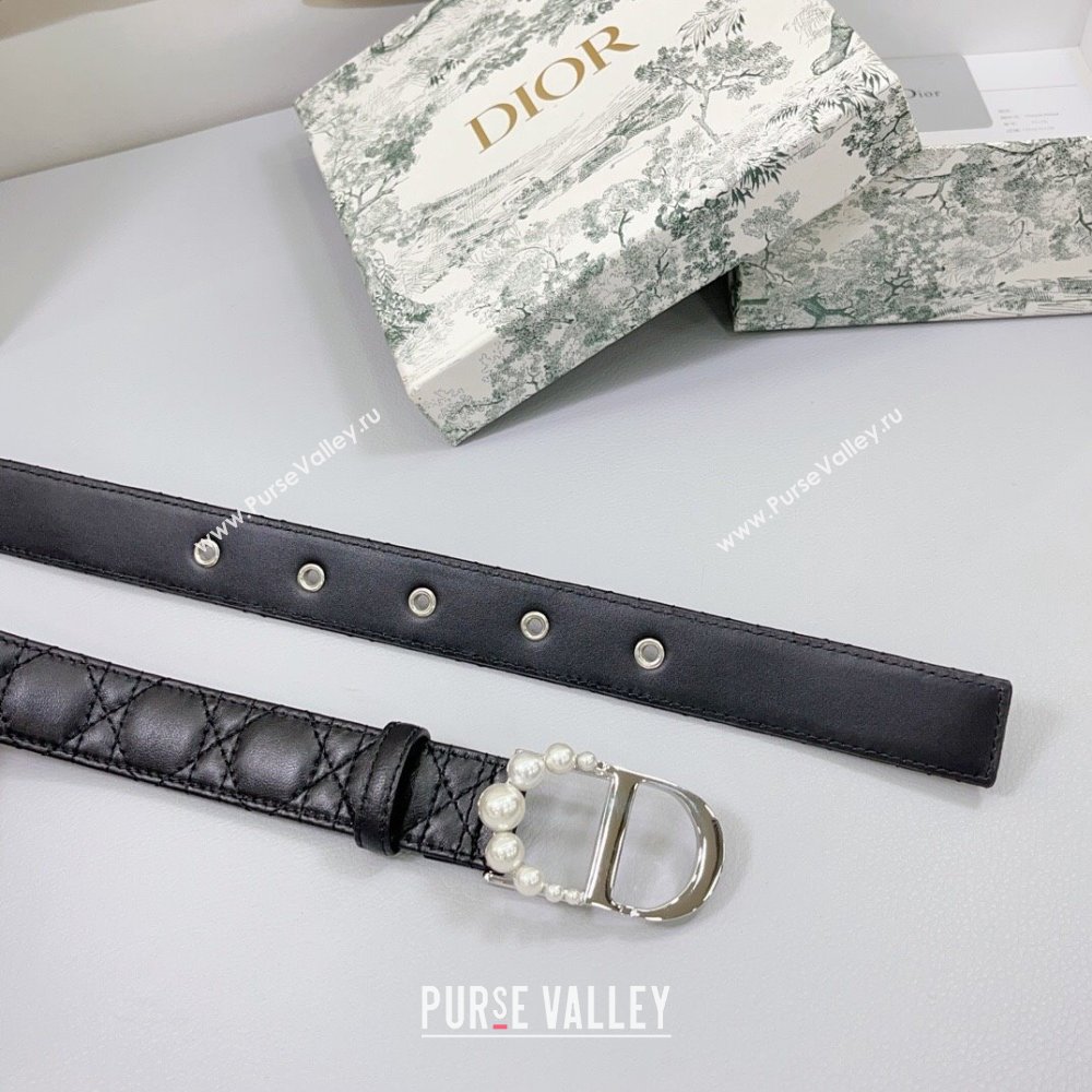 Dior Oblique Leather Belt 3cm with Pearls CD Buckle Black/Silver 2025 0108 (99-250108014)