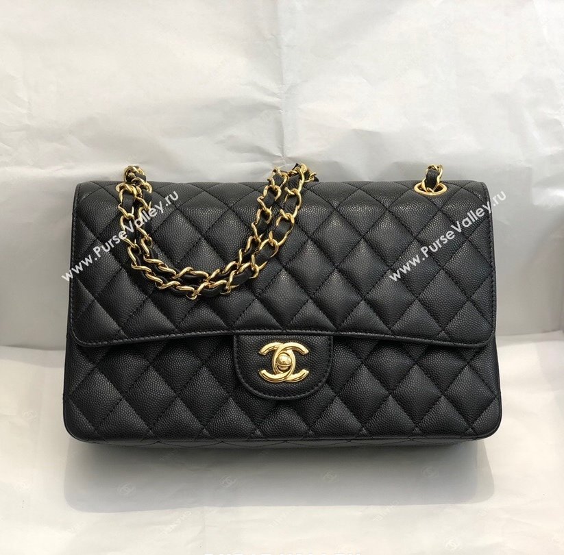 Chanel Quilted Grained Calfskin Medium Classic Flap Bag A01112 Black/Gold 2021 (SM-210929062)