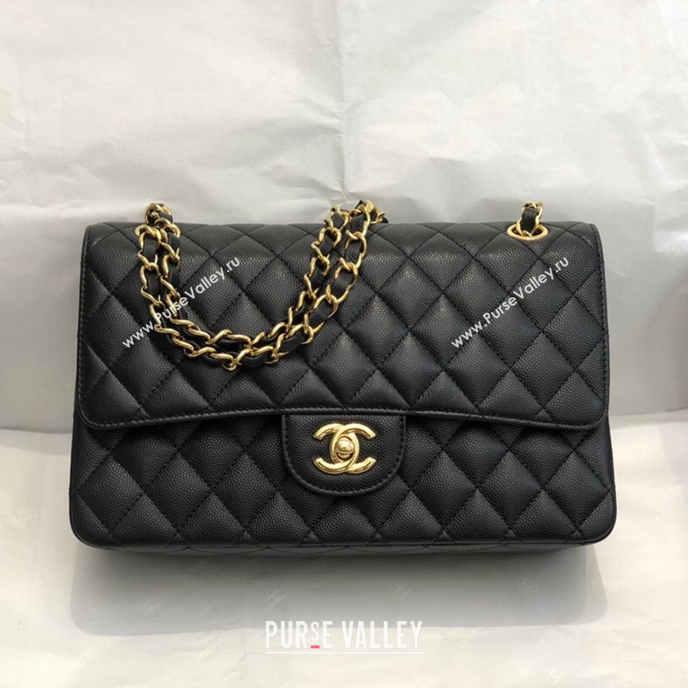 Chanel Quilted Grained Calfskin Medium Classic Flap Bag A01112 Black/Gold 2021 (SM-210929062)