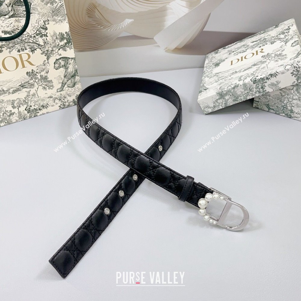 Dior Oblique Leather Belt 3cm with Pearls CD Buckle Black/Silver 2025 0108 (99-250108014)