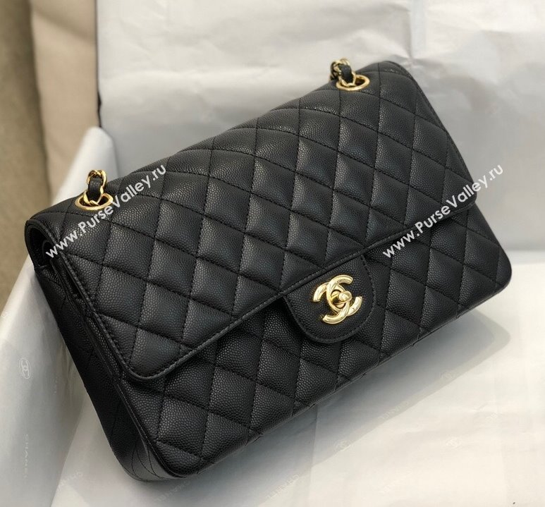 Chanel Quilted Grained Calfskin Medium Classic Flap Bag A01112 Black/Gold 2021 (SM-210929062)