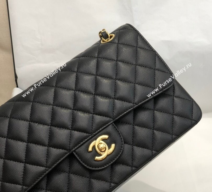 Chanel Quilted Grained Calfskin Medium Classic Flap Bag A01112 Black/Gold 2021 (SM-210929062)