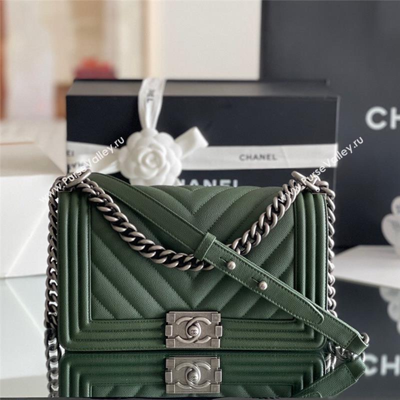 Chanel Original Grained Calfskin Chevron Medium Boy Flap Bag Silver/Green 2023 Top Quality (MHE-23102520)