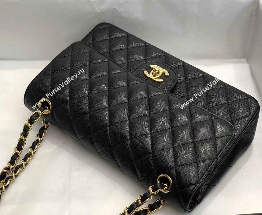 Chanel Quilted Grained Calfskin Medium Classic Flap Bag A01112 Black/Gold 2021 (SM-210929062)