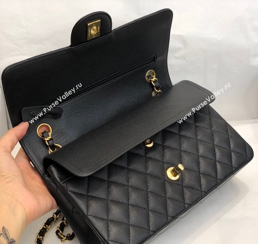 Chanel Quilted Grained Calfskin Medium Classic Flap Bag A01112 Black/Gold 2021 (SM-210929062)