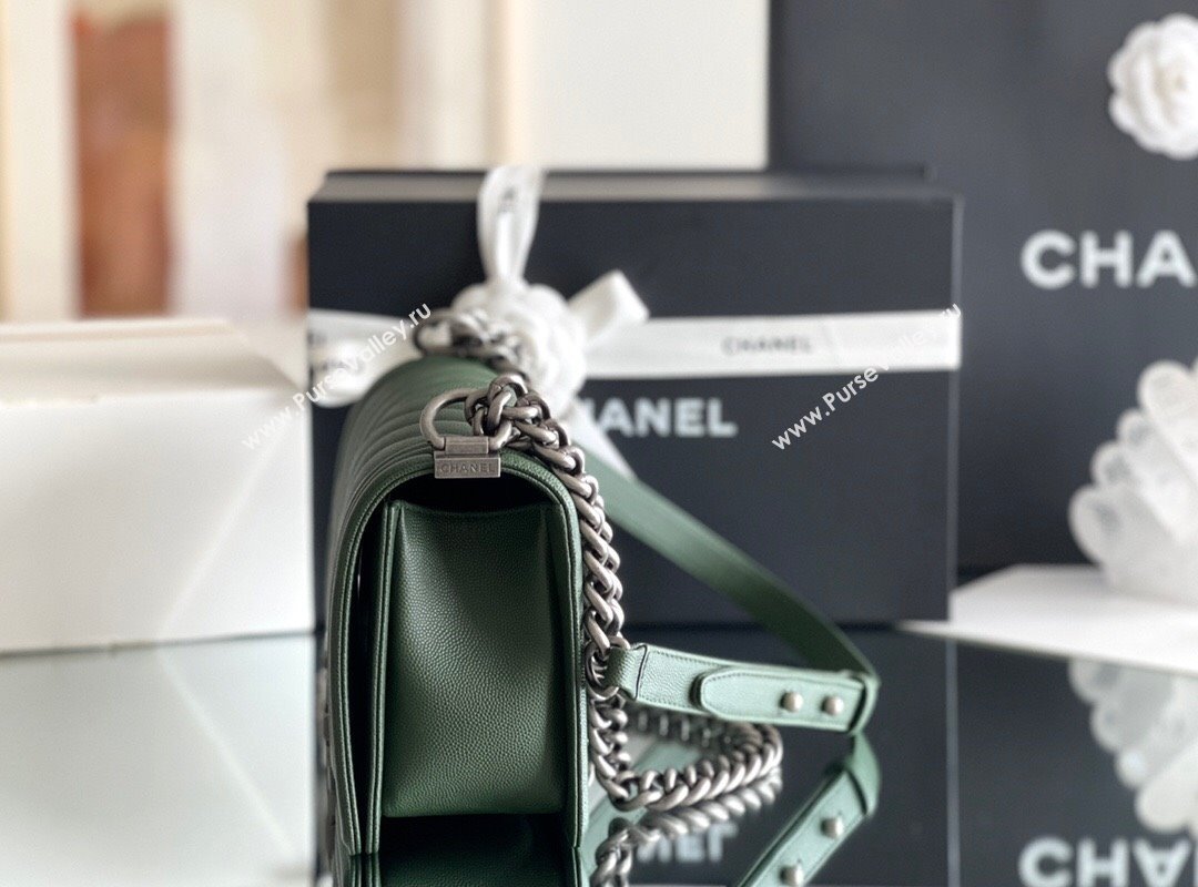 Chanel Original Grained Calfskin Chevron Medium Boy Flap Bag Silver/Green 2023 Top Quality (MHE-23102520)