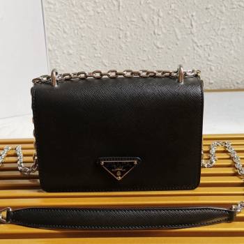 Prada Nylon and Saffiano Leather Shoulder Bag 1BD032 Black 2021 (YZ-21080450)