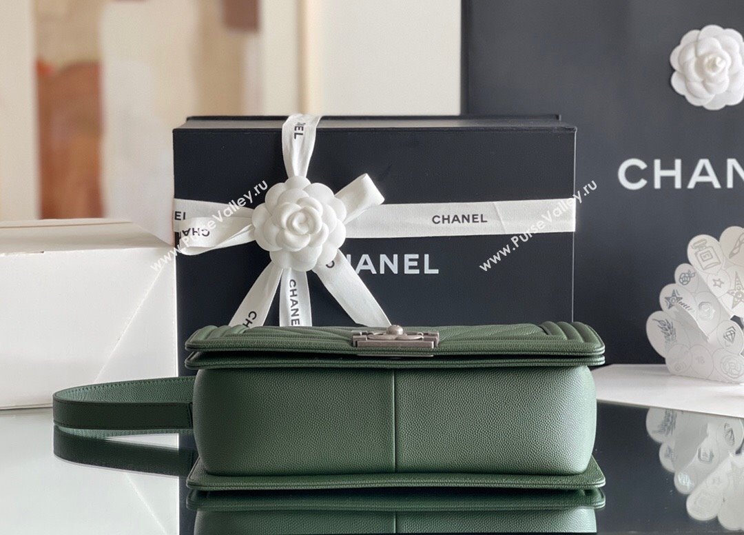 Chanel Original Grained Calfskin Chevron Medium Boy Flap Bag Silver/Green 2023 Top Quality (MHE-23102520)