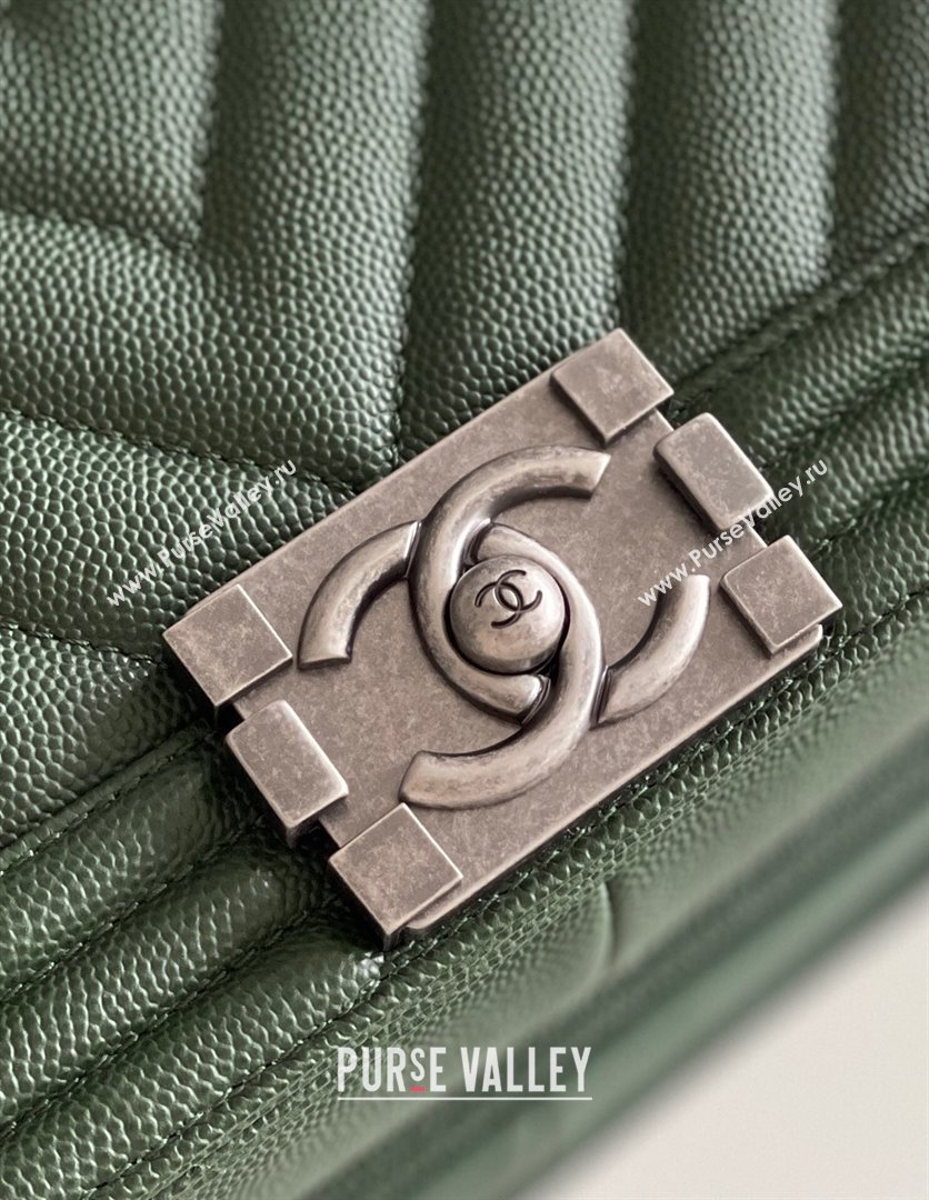 Chanel Original Grained Calfskin Chevron Medium Boy Flap Bag Silver/Green 2023 Top Quality (MHE-23102520)