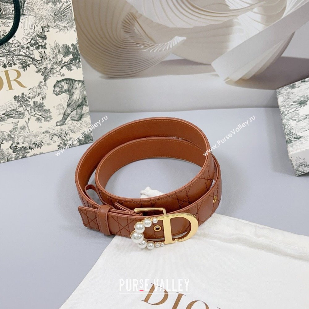 Dior Oblique Leather Belt 3cm with Pearls CD Buckle Brown/Gold 2025 0108 (99-250108017)