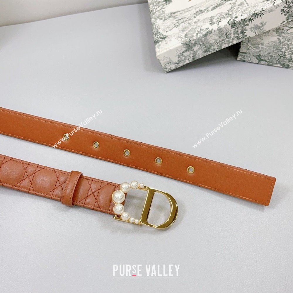 Dior Oblique Leather Belt 3cm with Pearls CD Buckle Brown/Gold 2025 0108 (99-250108017)