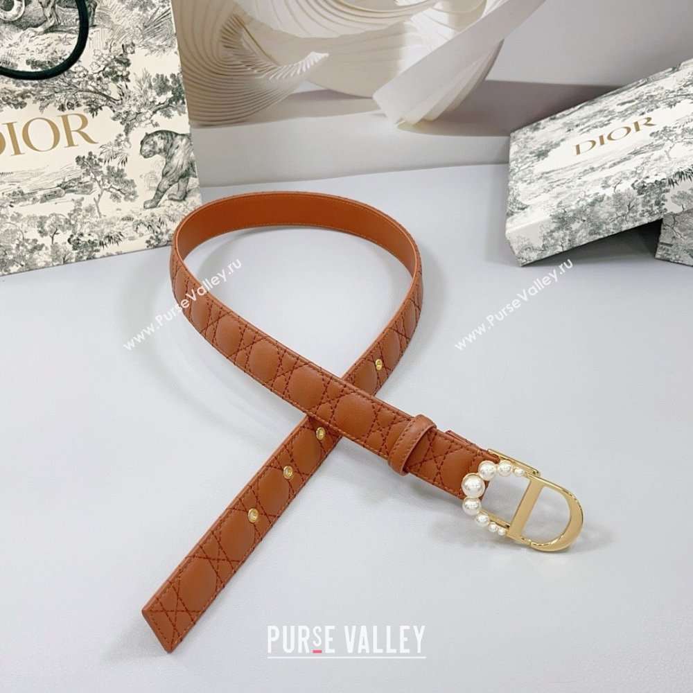 Dior Oblique Leather Belt 3cm with Pearls CD Buckle Brown/Gold 2025 0108 (99-250108017)