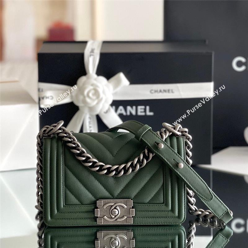 Chanel Original Grained Calfskin Chevron Samll Boy Flap Bag Silver/Green 2023 Top Quality (MHE-23102521)