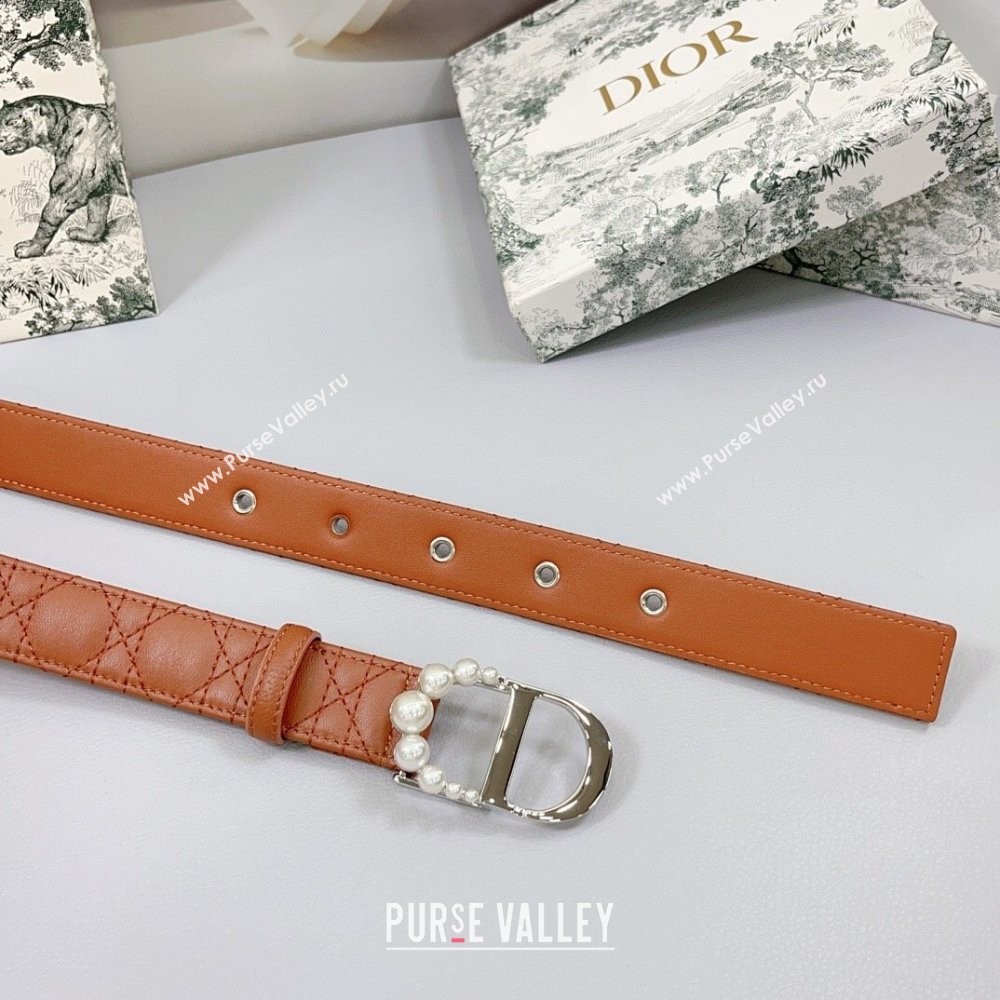 Dior Oblique Leather Belt 3cm with Pearls CD Buckle Brown/Silver 2025 0108 (99-250108018)