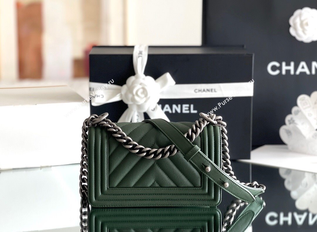 Chanel Original Grained Calfskin Chevron Samll Boy Flap Bag Silver/Green 2023 Top Quality (MHE-23102521)