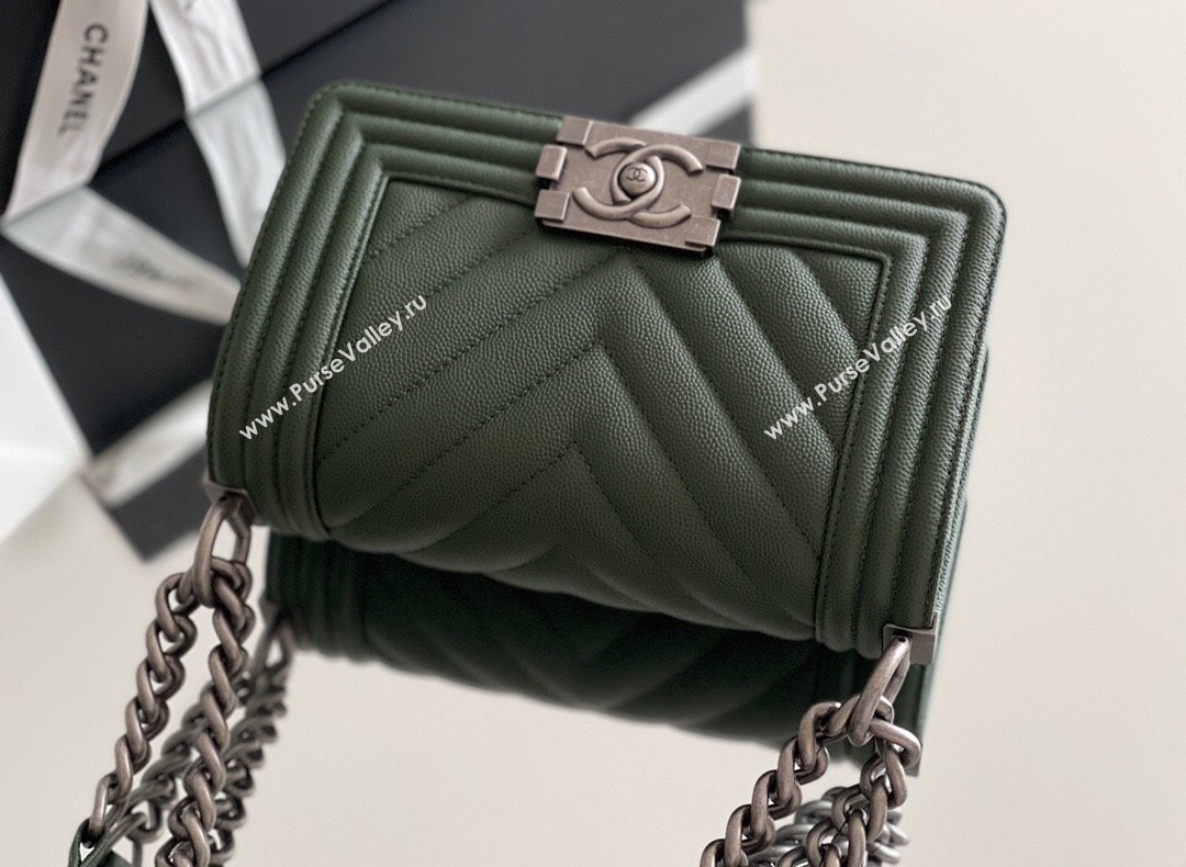 Chanel Original Grained Calfskin Chevron Samll Boy Flap Bag Silver/Green 2023 Top Quality (MHE-23102521)