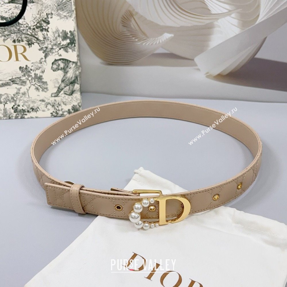 Dior Oblique Leather Belt 3cm with Pearls CD Buckle Beige/Gold 2025 0108 (99-250108019)