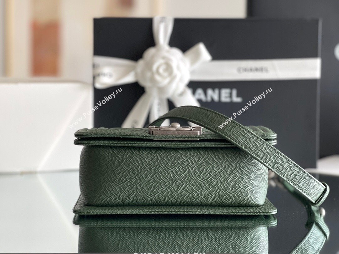 Chanel Original Grained Calfskin Chevron Samll Boy Flap Bag Silver/Green 2023 Top Quality (MHE-23102521)