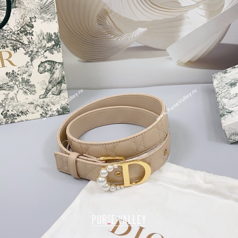 Dior Oblique Leather Belt 3cm with Pearls CD Buckle Beige/Gold 2025 0108 (99-250108019)