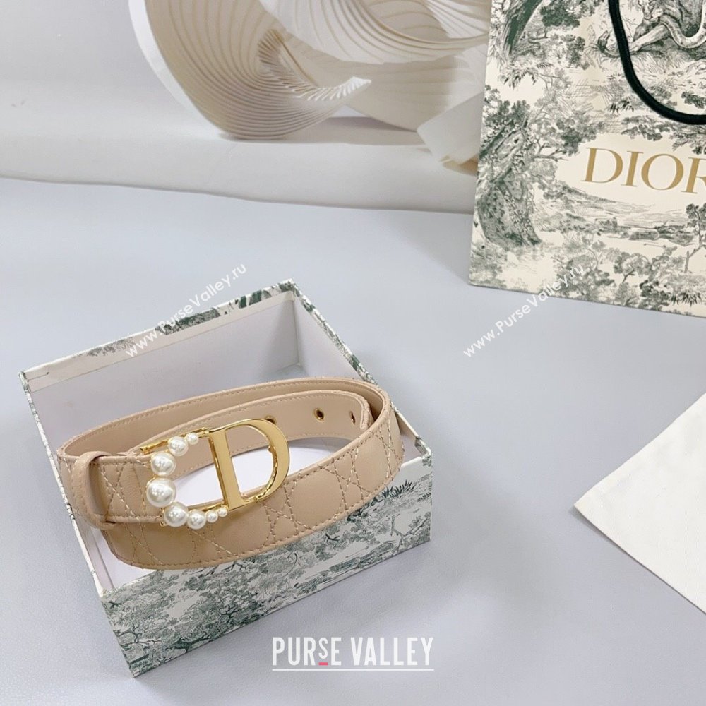 Dior Oblique Leather Belt 3cm with Pearls CD Buckle Beige/Gold 2025 0108 (99-250108019)