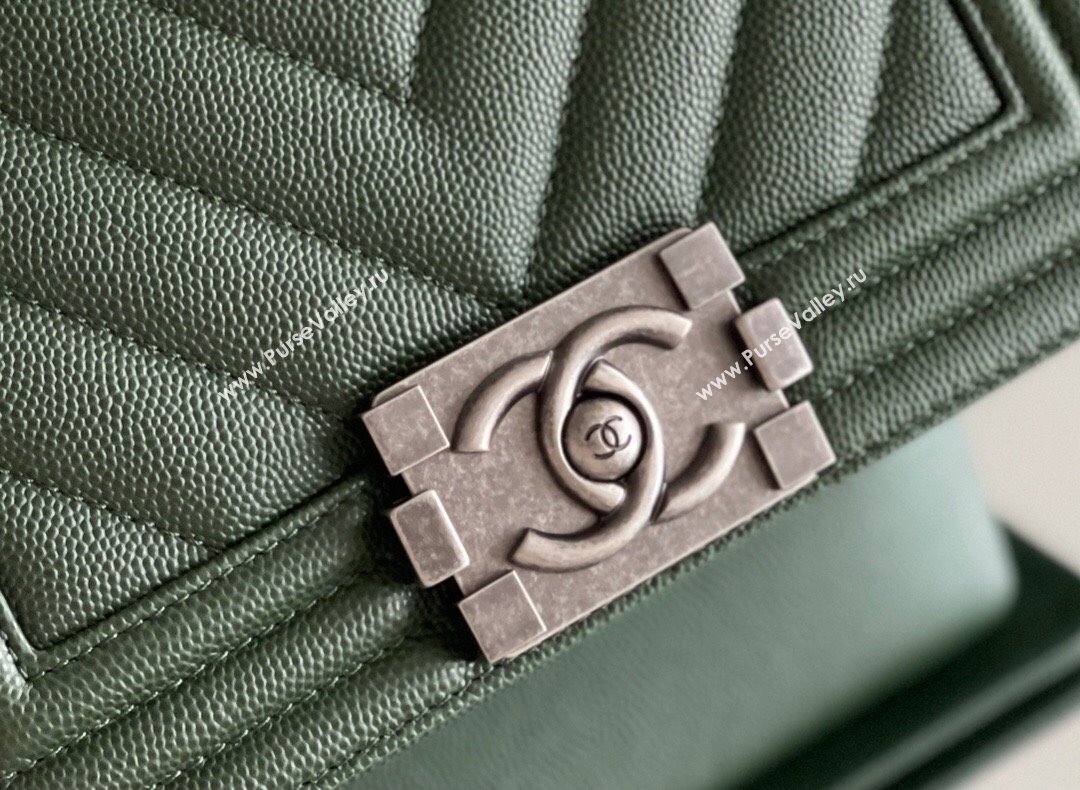 Chanel Original Grained Calfskin Chevron Samll Boy Flap Bag Silver/Green 2023 Top Quality (MHE-23102521)