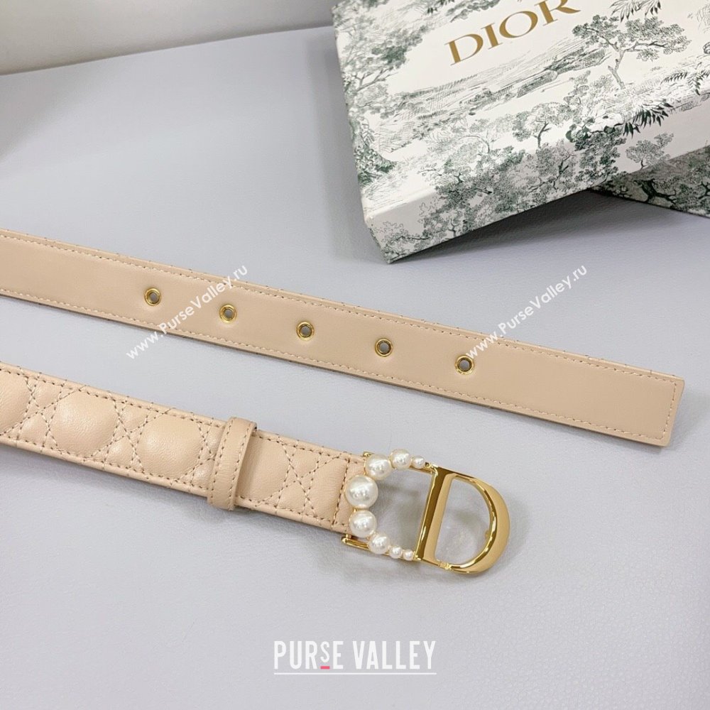 Dior Oblique Leather Belt 3cm with Pearls CD Buckle Beige/Gold 2025 0108 (99-250108019)