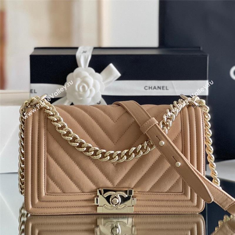 Chanel Original Grained Calfskin Chevron Medium Boy Flap Bag Light Gold/Apricot 2023 Top Quality (MHE-23102523)