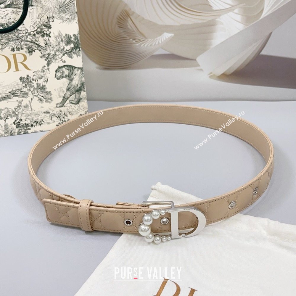 Dior Oblique Leather Belt 3cm with Pearls CD Buckle Beige/Silver 2025 0108 (99-250108020)