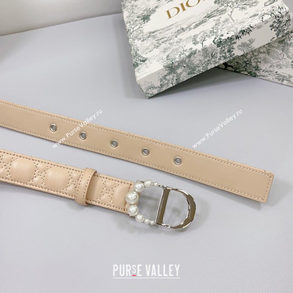 Dior Oblique Leather Belt 3cm with Pearls CD Buckle Beige/Silver 2025 0108 (99-250108020)