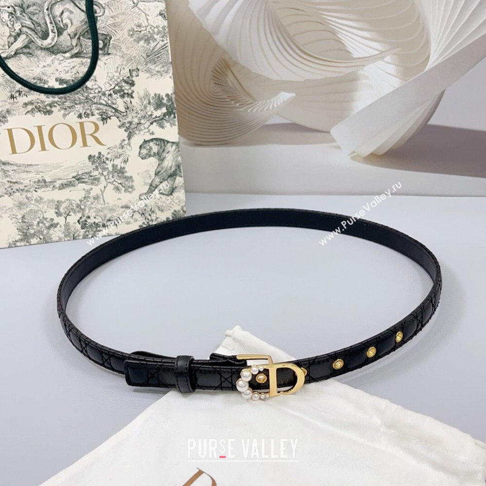 Dior Oblique Leather Belt 2cm with Pearls CD Buckle Black/Gold 2025 0108 (99-250108021)