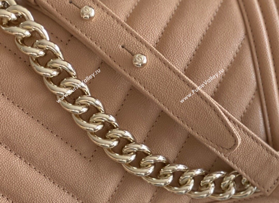 Chanel Original Grained Calfskin Chevron Medium Boy Flap Bag Light Gold/Apricot 2023 Top Quality (MHE-23102523)