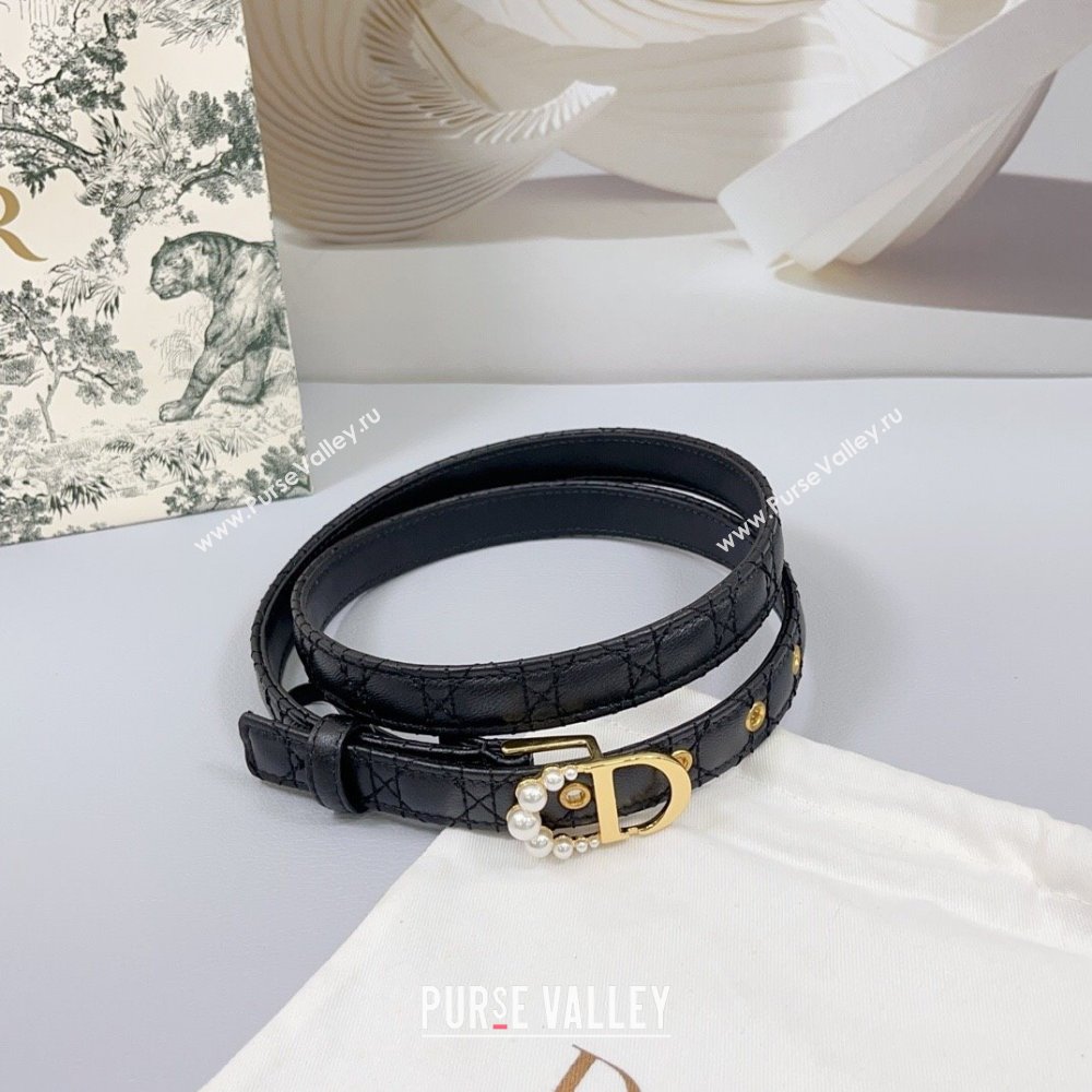 Dior Oblique Leather Belt 2cm with Pearls CD Buckle Black/Gold 2025 0108 (99-250108021)