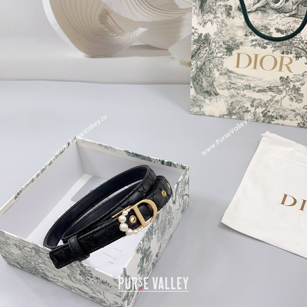 Dior Oblique Leather Belt 2cm with Pearls CD Buckle Black/Gold 2025 0108 (99-250108021)