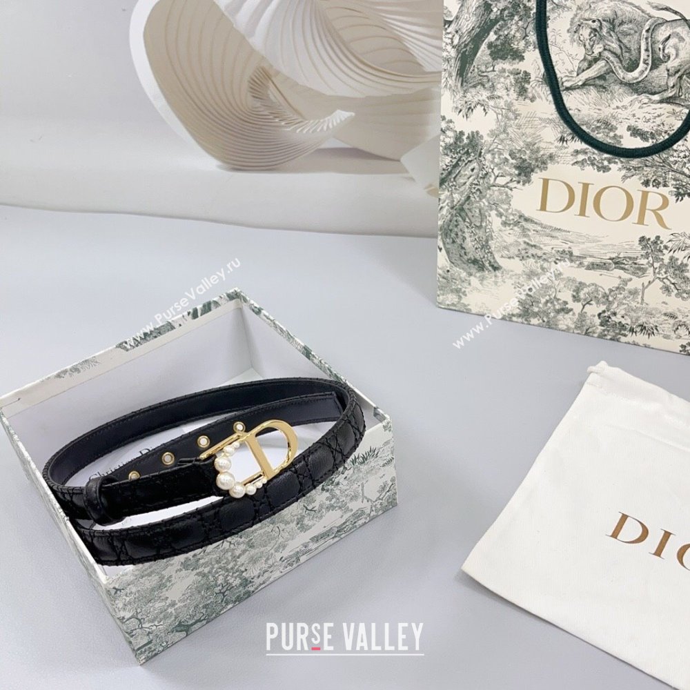 Dior Oblique Leather Belt 2cm with Pearls CD Buckle Black/Gold 2025 0108 (99-250108021)