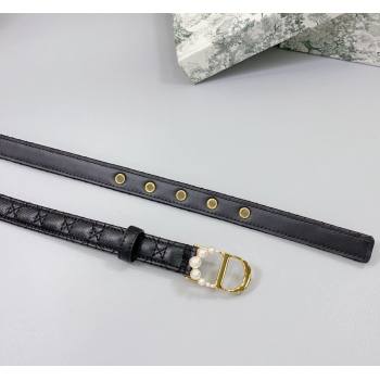 Dior Oblique Leather Belt 2cm with Pearls CD Buckle Black/Gold 2025 0108 (99-250108021)