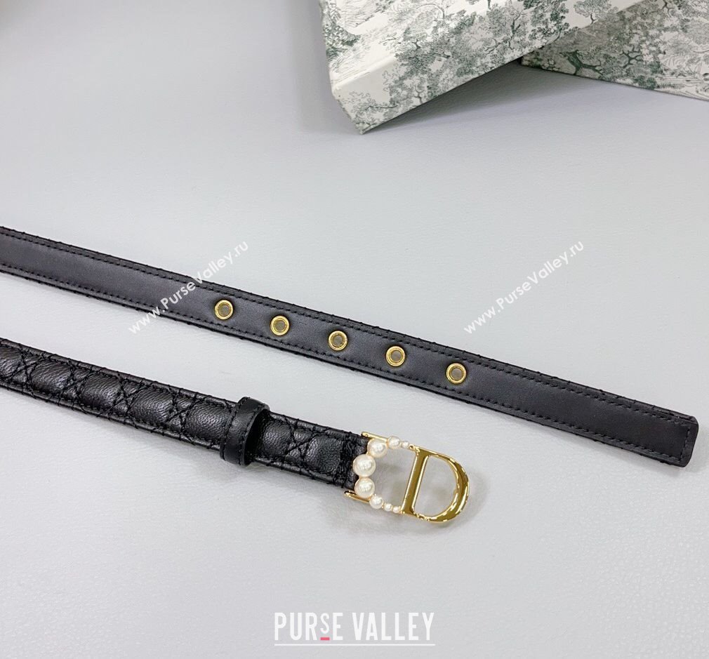 Dior Oblique Leather Belt 2cm with Pearls CD Buckle Black/Gold 2025 0108 (99-250108021)