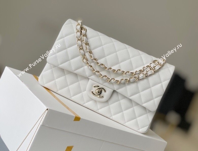 Chanel Haas Grained Calfskin Medium Classic Flap Bag A01112 White/Light Gold 2021(Original Quality) (M-210929051)