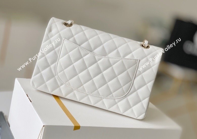 Chanel Haas Grained Calfskin Medium Classic Flap Bag A01112 White/Light Gold 2021(Original Quality) (M-210929051)