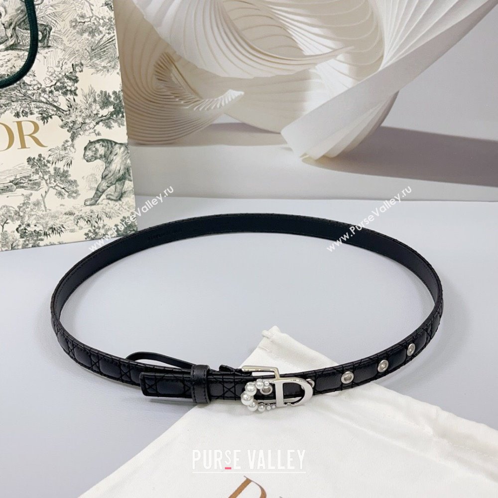 Dior Oblique Leather Belt 2cm with Pearls CD Buckle Black/Silver 2025 0108 (99-250108022)