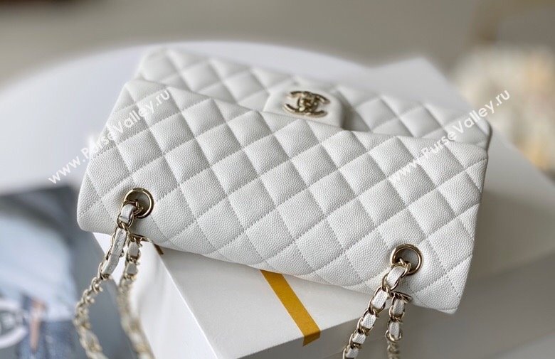 Chanel Haas Grained Calfskin Medium Classic Flap Bag A01112 White/Light Gold 2021(Original Quality) (M-210929051)