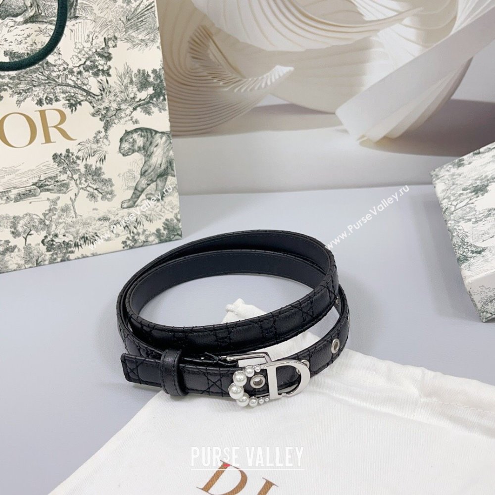 Dior Oblique Leather Belt 2cm with Pearls CD Buckle Black/Silver 2025 0108 (99-250108022)