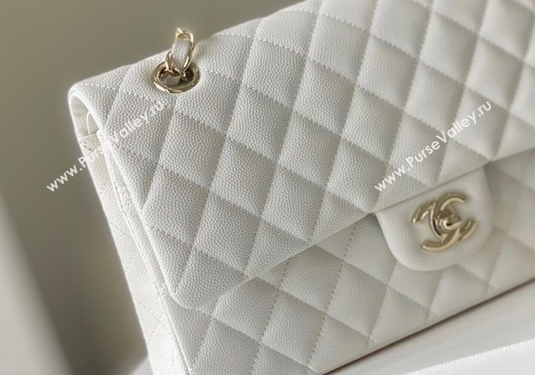 Chanel Haas Grained Calfskin Medium Classic Flap Bag A01112 White/Light Gold 2021(Original Quality) (M-210929051)