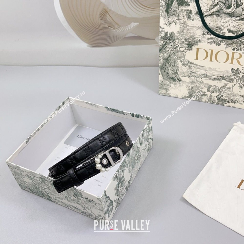 Dior Oblique Leather Belt 2cm with Pearls CD Buckle Black/Silver 2025 0108 (99-250108022)