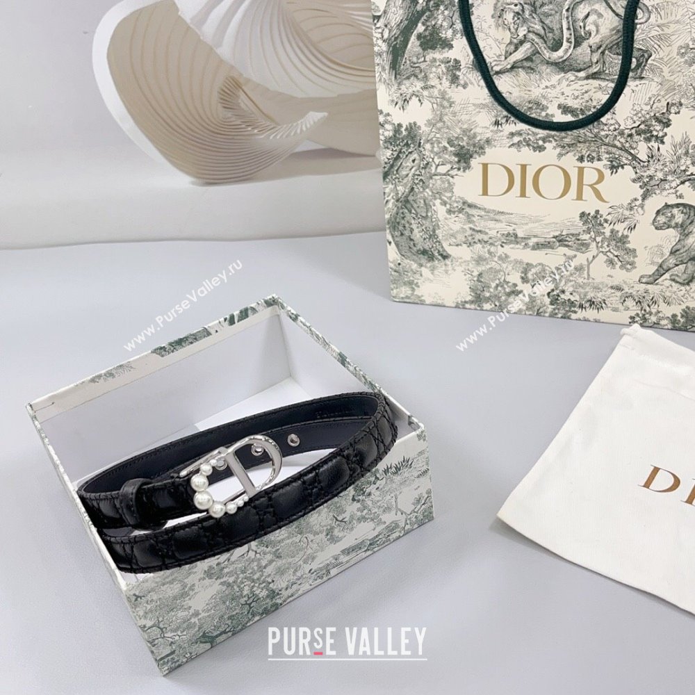 Dior Oblique Leather Belt 2cm with Pearls CD Buckle Black/Silver 2025 0108 (99-250108022)