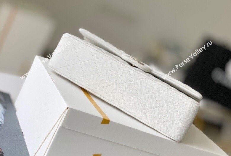 Chanel Haas Grained Calfskin Medium Classic Flap Bag A01112 White/Light Gold 2021(Original Quality) (M-210929051)