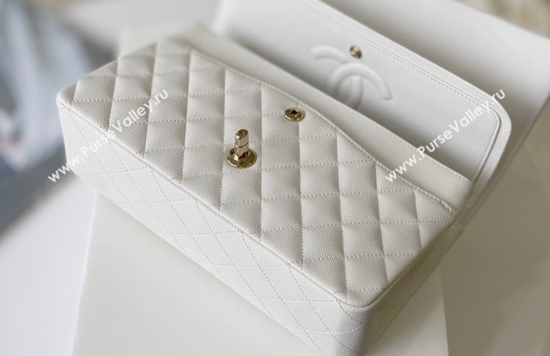 Chanel Haas Grained Calfskin Medium Classic Flap Bag A01112 White/Light Gold 2021(Original Quality) (M-210929051)