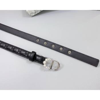 Dior Oblique Leather Belt 2cm with Pearls CD Buckle Black/Silver 2025 0108 (99-250108022)