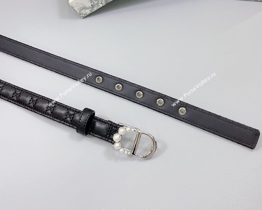 Dior Oblique Leather Belt 2cm with Pearls CD Buckle Black/Silver 2025 0108 (99-250108022)